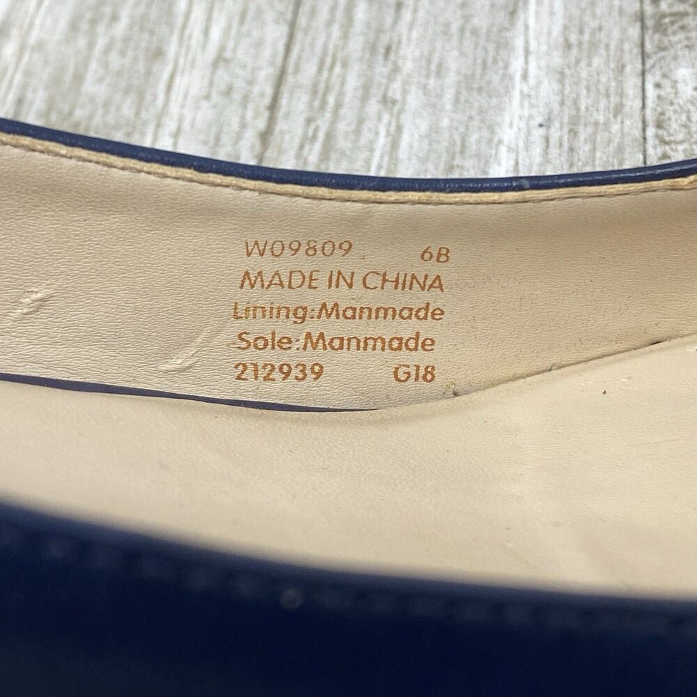 Cole Haan Dawna Pumps Navy Blue Leather Block Heel Cap Toe Black Shoes Size 6 B - Picture 8 of 11